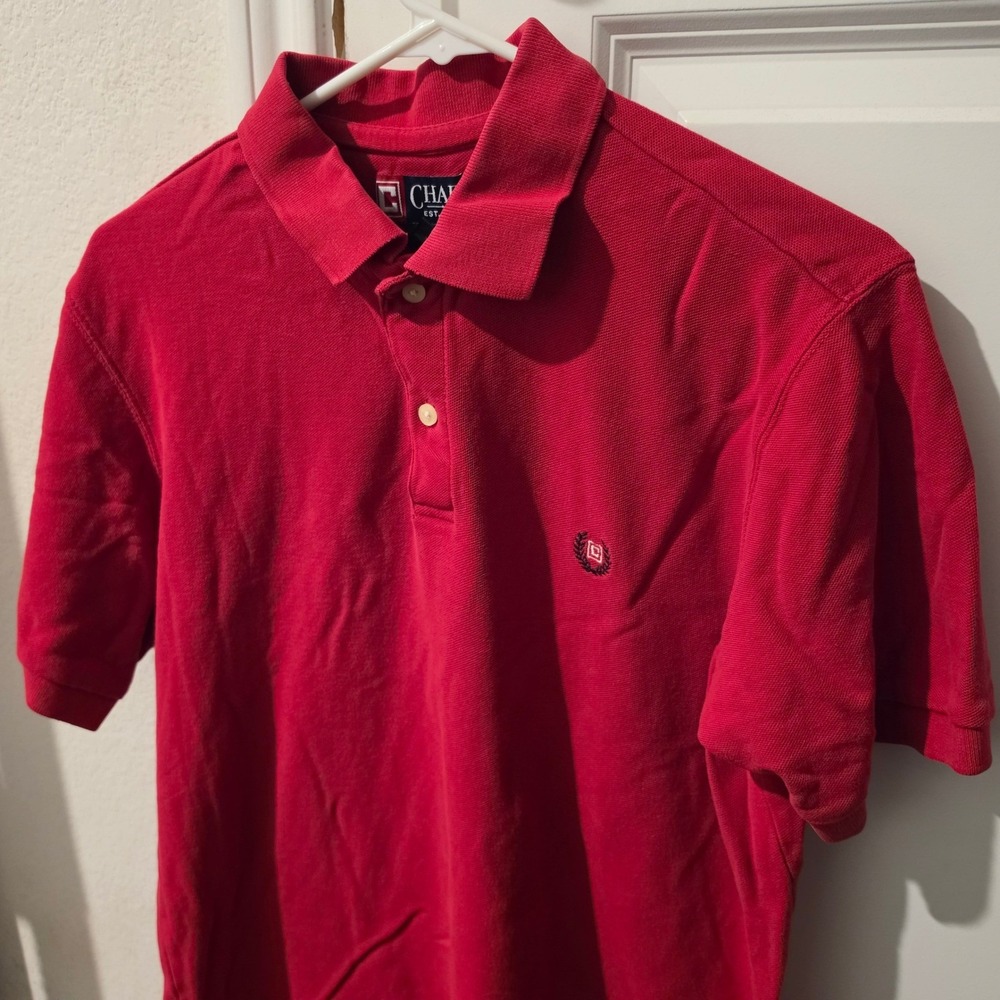 Chaps Mens Red Short Sleeve Cotton Pique Polo Shirt Embroidered Logo Size M